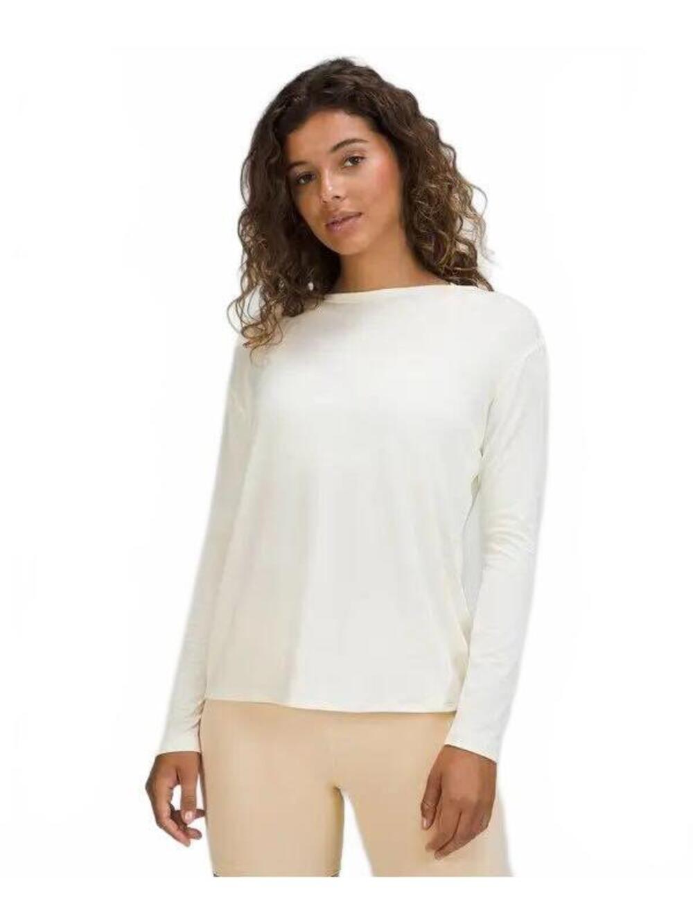 Lululemon Modal Silk Blend Twist Open Back Long Sleeve Cream Size 10